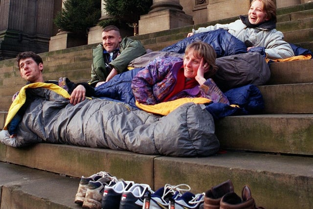 Members of charity Caring for Life slept out overnight on the steps of Leeds Town Hall  along with 100 others to raise funds to help the homeless. Pictured, from top to bottom, are Sue Hoey, Brain Batley, Lis Wilcox and Daniel Vazquez.