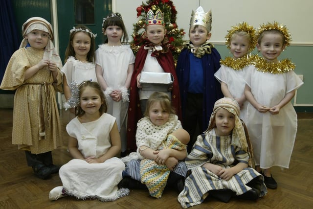 Some of the children who took part in the Nativity at Burnley Road School, Mytholmroyd in 2002.