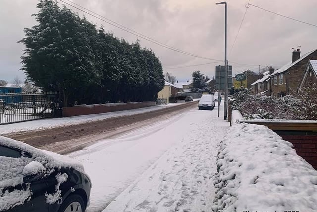 The road, pavement and bushes were all dusted with snow in East Ardsley, as this photo from Daniel Reyner shows.