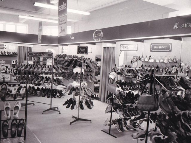A vast range of coats, dresses and shoes on offer at Debenhams in July 1978.