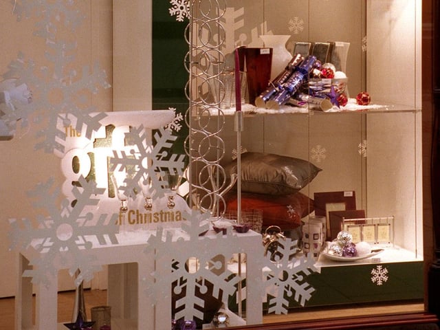 Part of Debenhams Christmas window display in November 1998.