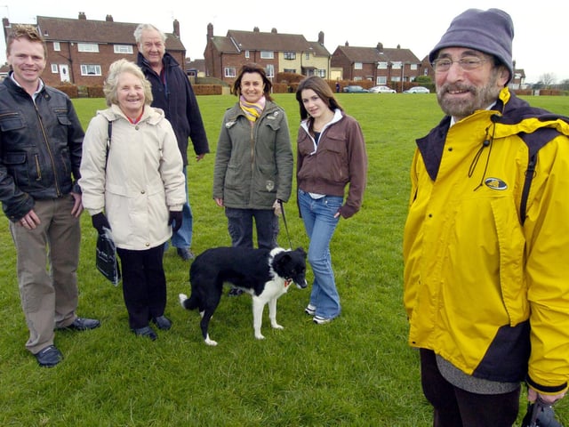 Eastfield, Manham Hill Green to be registered as a green. Cllr Brian O'Flynn (right) celebrates on the green with (from left), Cllr Brian Simpson, Pauline Birley, Brian Mitchell, Donna and Molli Candler.