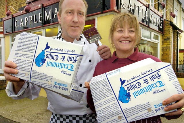 Capplemans joins up with the Scarborough News Chip Shop of the Year competition. Phil Patterson and Wendy Greening are pictured outside Capplemans.