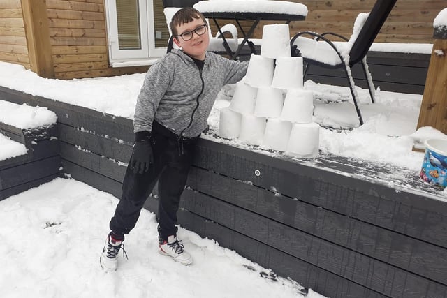 Gina Richards' little one found a new use for his bucket and spade - by creating his very own snow castle!