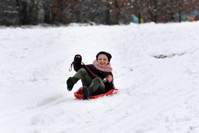 Ten-year-old Tia-Leigh Bingham enjoyed sledging in Beeston
