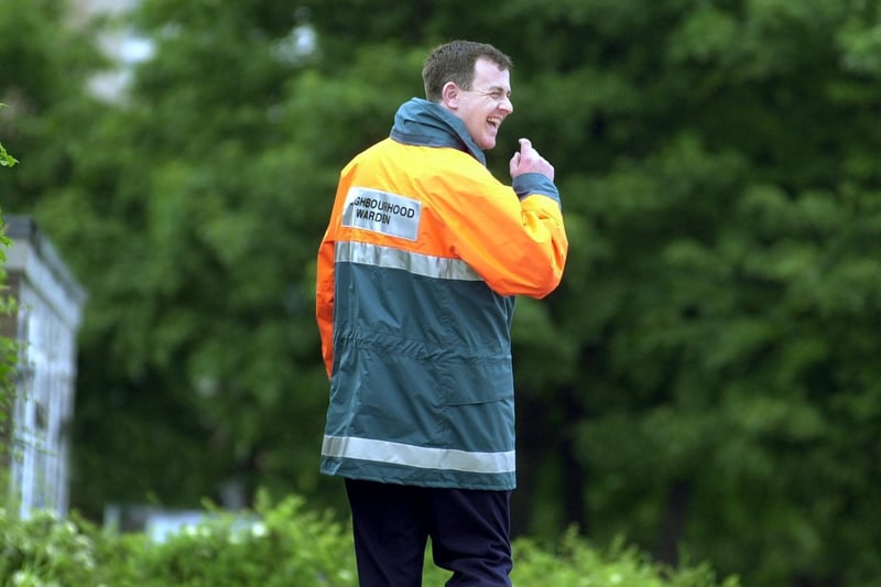 This is Jason Haunch, the new neighbourhood warden for South Seacroft on patrol in June 2001.