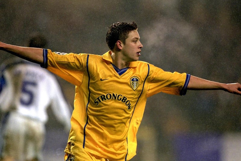 Alan Smith celebrates after tucking away Mark Viduka's cross to put Leeds United ahead after 13 minutes.