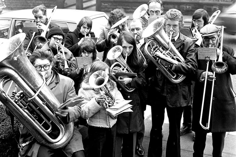 Members of Pemberton Old Brass Band performing in 1973