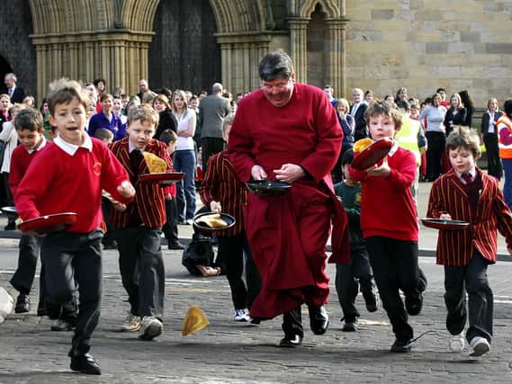 13 pictures looking back at at Ripon Cathedral’s annual pancake race