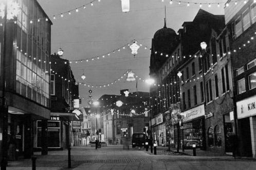 Christmas lights on Cross Square in Wakefield 1978