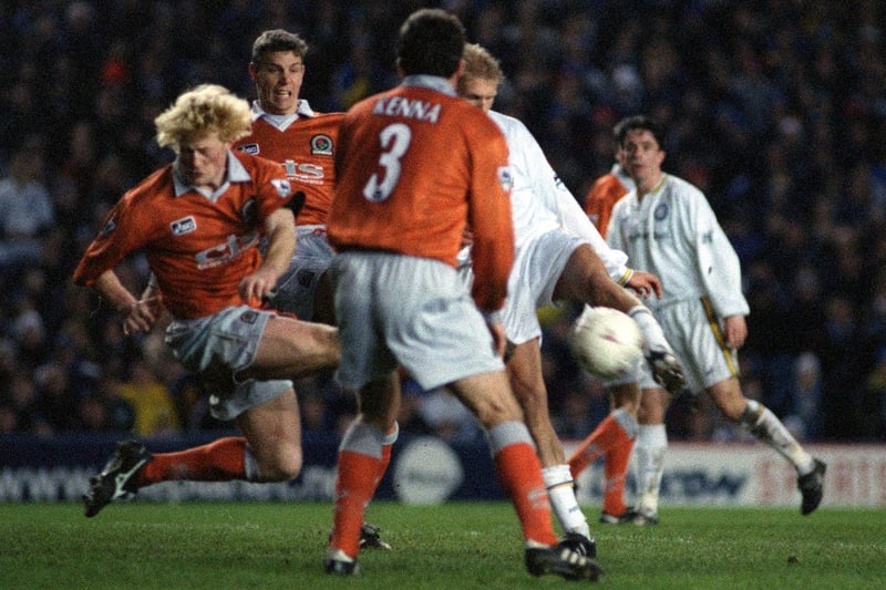 Alf-Inge Haaland turns and fires home for Leeds United's third goal.