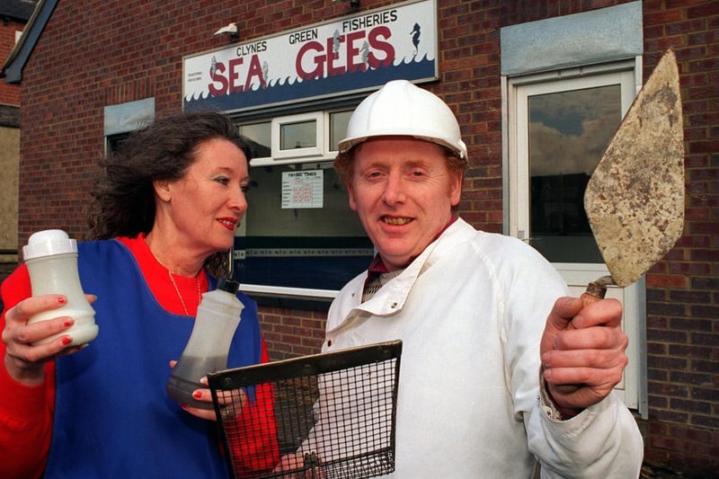 February 1997 and pictured is Vincent Clynes-Green and wife Leslie outside the couple's new fish shop he built in the garden of their home in Fairfield Avenue.