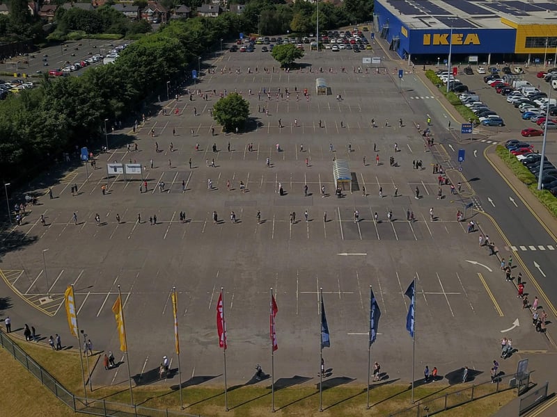 Shops first reopened in July, but with social distancing, masks and capacity limits in place, leading to scenes like this as shoppers queued at well known stores like IKEA Birstall