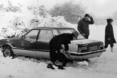 Outwood Grange teachers stuck in the snow in the 80s. From the John Goodchild collection