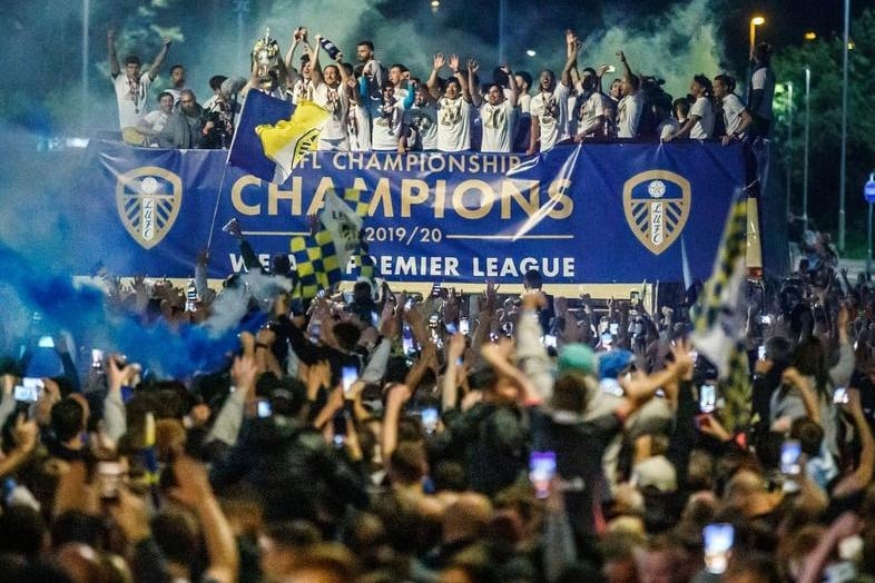 After the national lockdowns ended in July, Leeds Council took the decision to permit a double decker bus outside Elland Road after fans had waited 16 years to see Leeds United return to the Premier League, captured in striking images like this