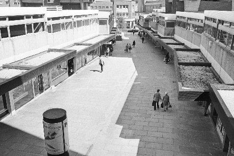Kirkgate precinct before the Ridings development looking down towards the cinema, which ishidden on the right