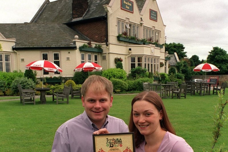 Tim Wheater, landlord of the Bracken Fox, is pictured with partner Jill Manning in September 2001.  The couple were celebrating after the Bracken Fox won Best Pub Award in Leeds Floral Initiative.