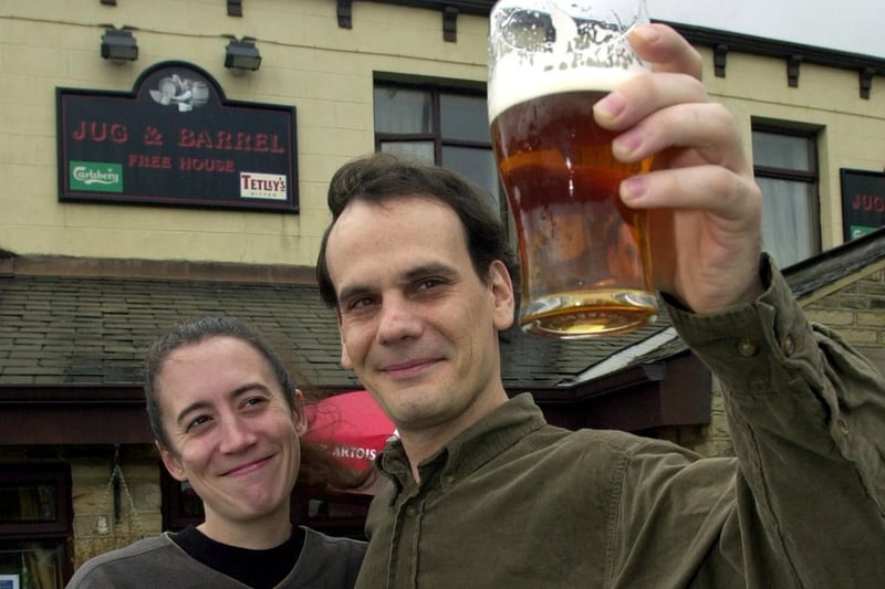 Landlord Athol Scordos and partner Shannon Roberts at the Jug & Barrel pub in Stanningley which in September 2003 had gained entry into The Good Beer Guide.