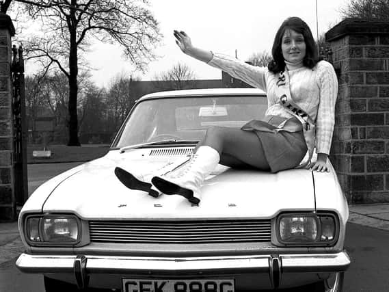 The new Ford Capri arrives in Wigan with Williams' Capri Girl promoting its sporty looks in 1969