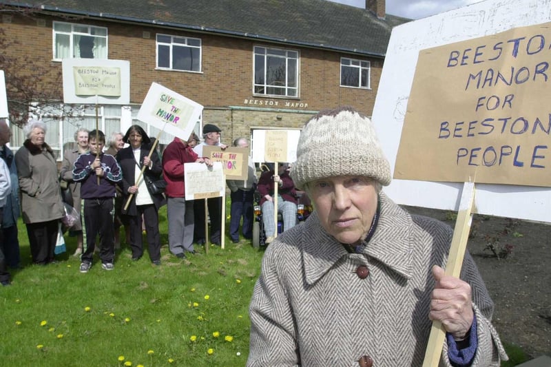 April 2000 and Pauline Johnson is (front) pictured with protestors outside the disused Beeston Manor for the elderly. They were unhappy that the new owners planned to demolish the facility