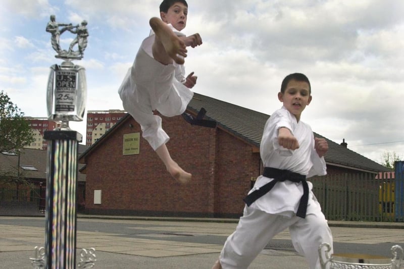 Yorkshire Freestyle Martial Arts members Liam Selkirk (left) and Dominic Ibbetson were celebrating winning world titles. The boys are pictured outside St Peter's Church Hall in May 2000.