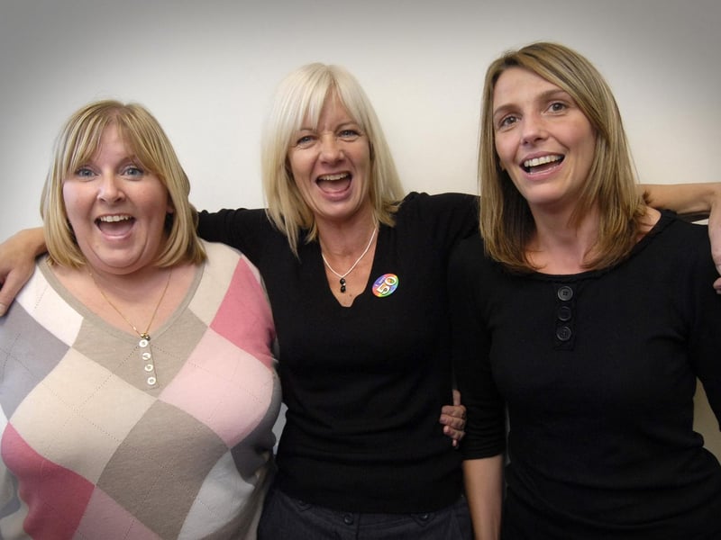 Sandra (centre) celebrates her 50th with friends Angie, left, and Nicola, in 2008. They all worked together at St Augustines School.