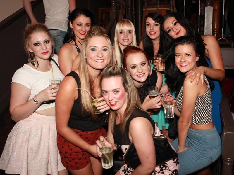 Kirsty, Chazza, Sam, Jade, Shaye, Jenny, Rachel and Laura all celebrating Rhianna's 20th birthday, in 2013.