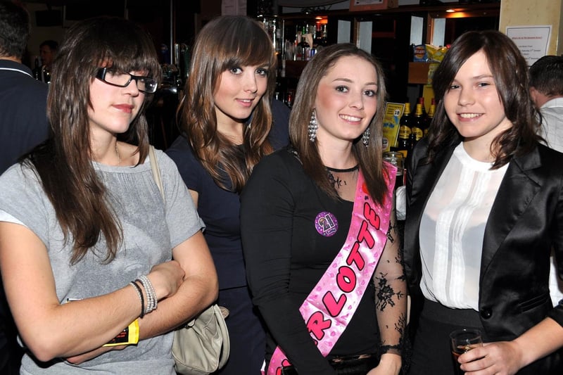 Friends Nat, Laura, birthday girl Charlotte and Gem in The Derwent, Malton, in 2012.