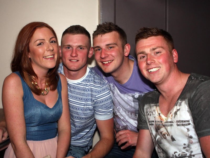Sarah, Skinny, Jamie and Sam celebrating Skinny's birthday in Snowy's, in 2013.