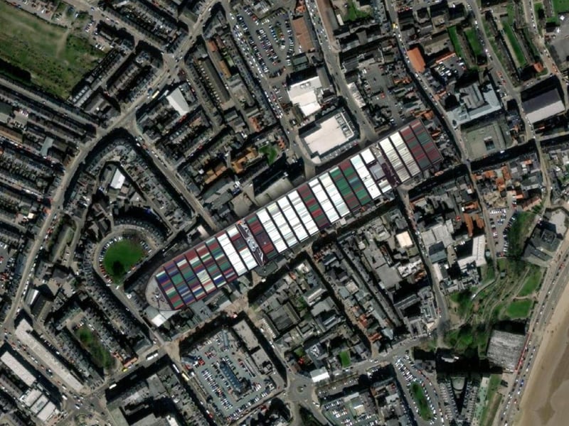 If you were to walk from the Brunswick down to Queen Street, you have walked the length of the Ever Given.