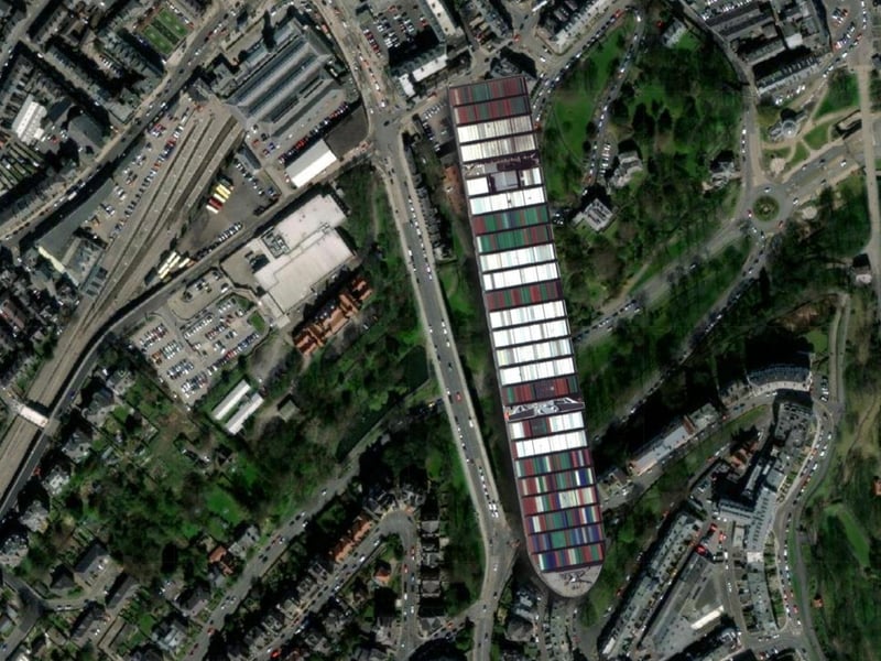 The Ever Given stretches the length of Valley Bridge.