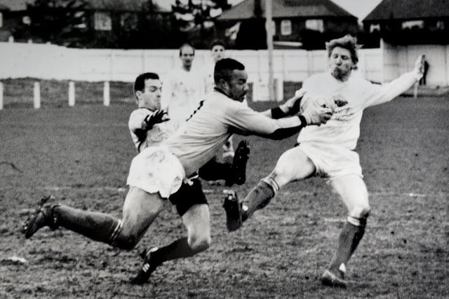 Harrogate Railway goalkeeper Tony Westcarr collects the ball against Ossett Albion in the Northern Counties East League