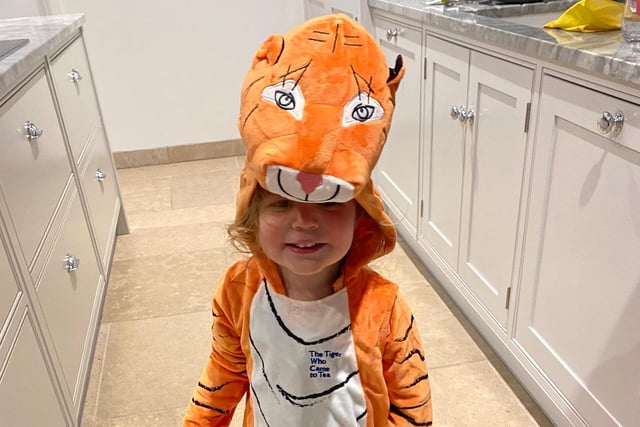 Olivia Ralston (aged two) dressed up as The Tiger Who Came to Tea