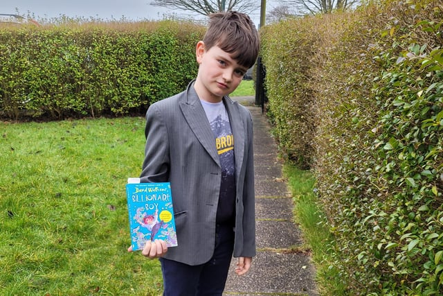 Leon Sanderson-Towse (aged nine) dressed up as Billionaire Boy by David Walliams
