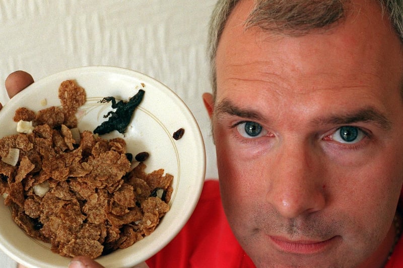 July 1999 and Bramley's Paul Drinkall was not a happy chappy after finding a small lizard in his breakfast cereal.