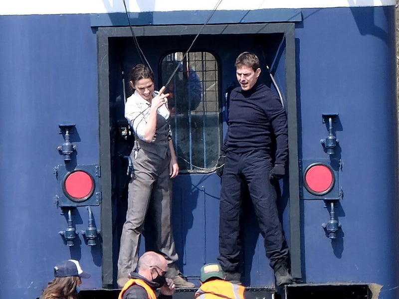 The filming takes place on the back of a specially designed train carriage