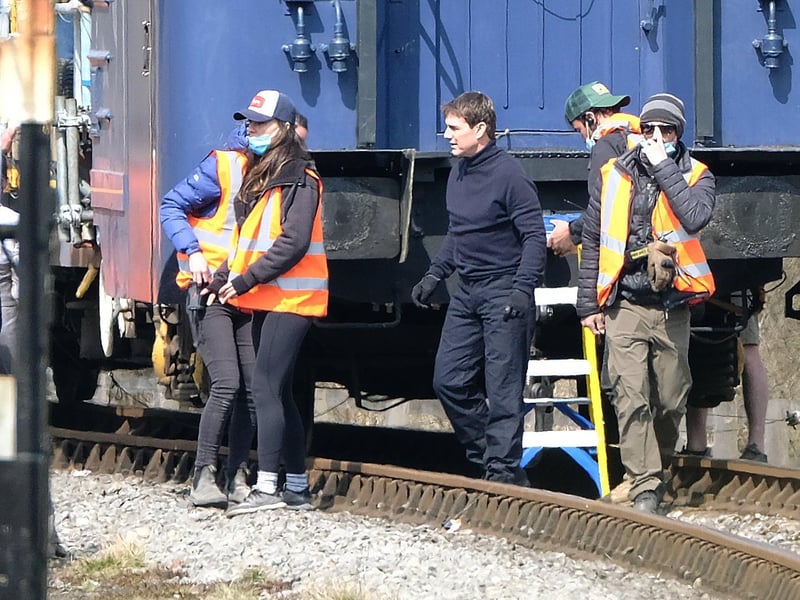The film crew are distinctive in their high-vis jackets