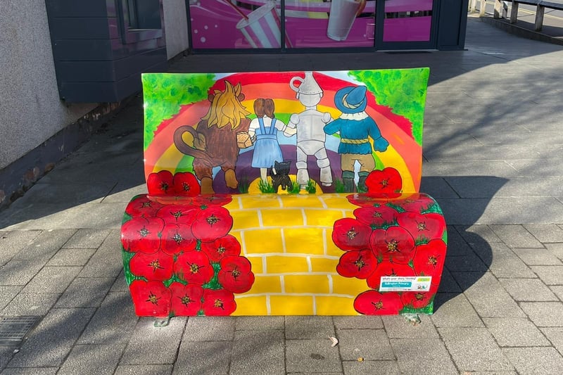 The famous characters from the Wizard of Oz wander down the Yellow Brick Road on this bench by Adlington Primary School. It is situated by Bubble n Shake and is Number 2 in the trail.