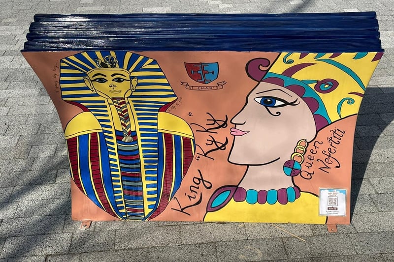 These amazing Egyptian images are by pupils of St Chad’s Catholic Primary School. You can find this ancient royalty by the Calico Lounge on Flat Iron Parade.