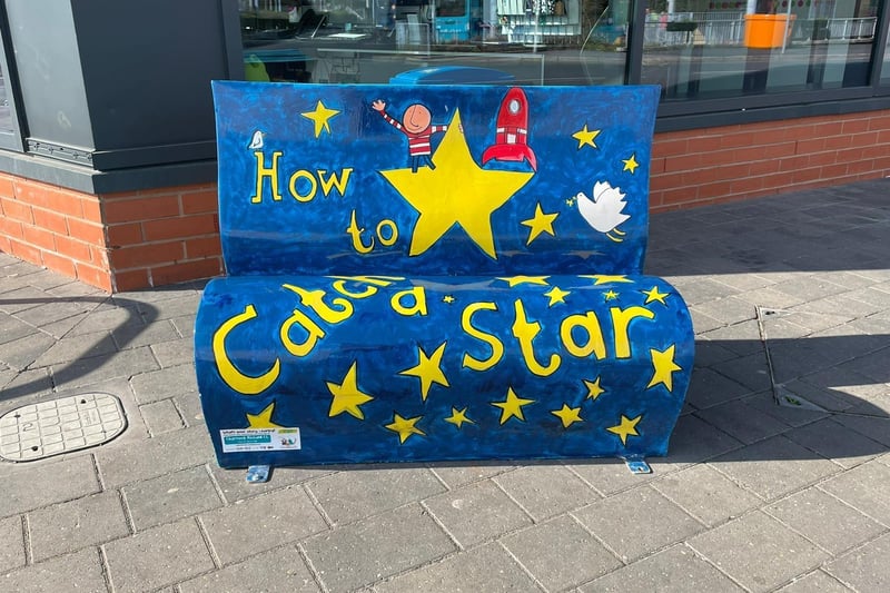 Reach out and see if you can catch a star while relaxing on this bench created by  pupils of Charnock Richard CE Primary School. It is sited by the Youth Zone and is the last bench in the trail.
