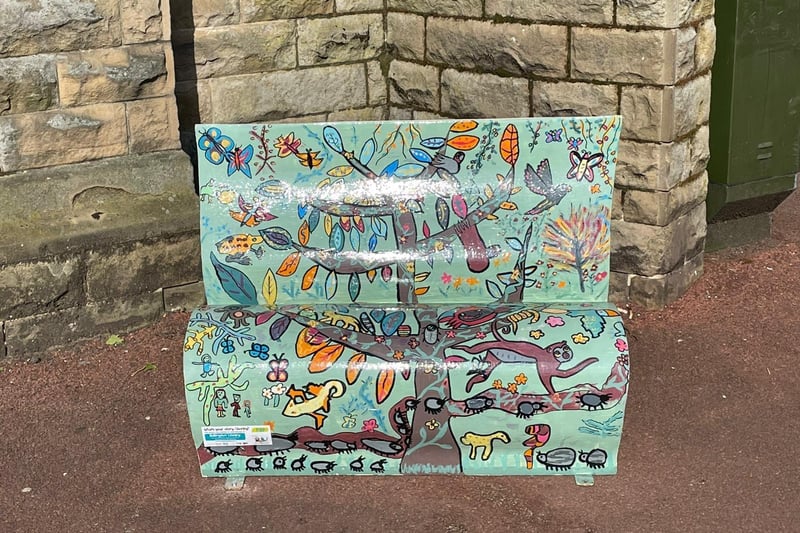 This is very colourful bench to enjoy a rest. Images of the rainforest have been painted by a team at Adlington Library and can be found by St Mary's Arch.