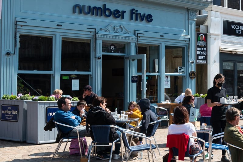 Number Five's outdoor area, which stretches out in Cedar Square in the town, is open 9.30am until 5pm everyday except Sundays when the cafe bar will be open 10am until 4pm.