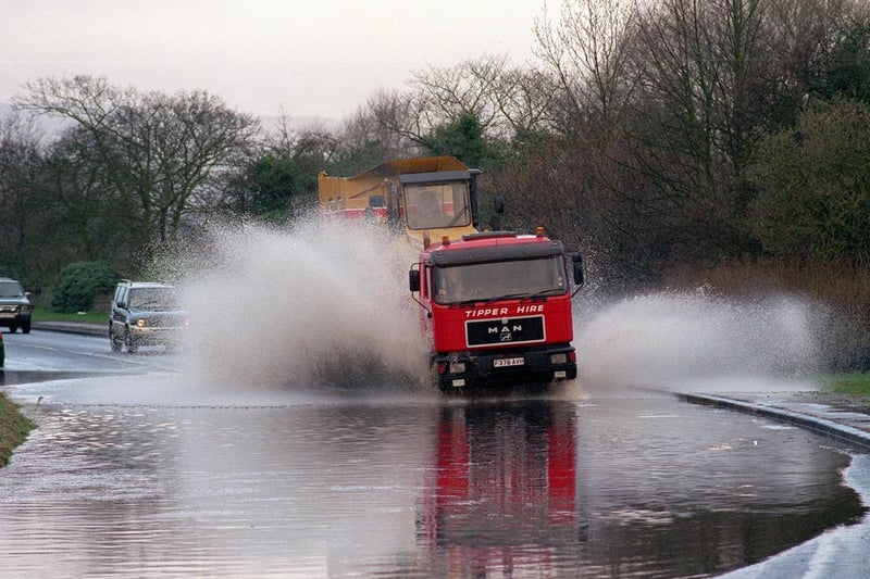 Torrential rain in March 1998 left some roads in the Otley area flooded.