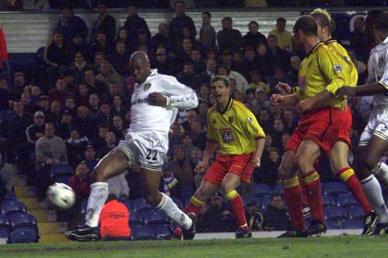 Michael Duberry fires a rocket into the roof of the net.