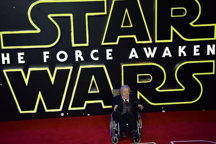 Kenny Baker attends the opening of the European Premiere of "Star Wars: The Force Awakens" in central London on December 16, 2015