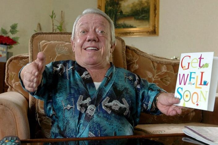 Kenny with get-well soon cards from fans at his home in Preston