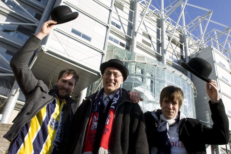PNE fans outside Newcastle's ground on Gentry Day in 2010 ahead of the long climb to the away end