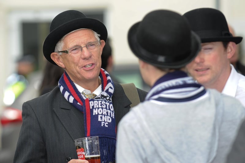 A PNE fan sports his colours on Gentry Day at Brentford