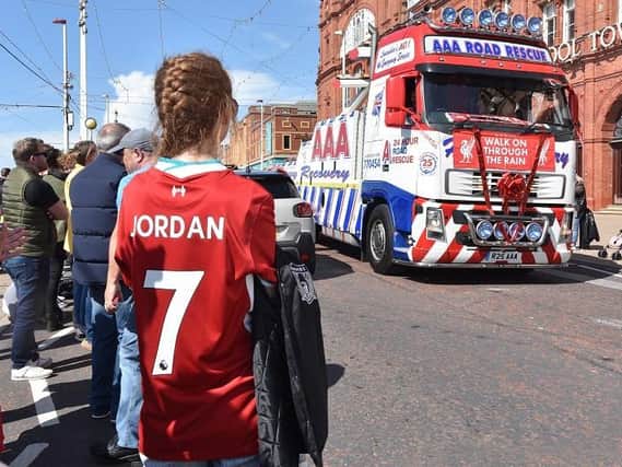 The convoy in tribute to Jordan Banks on Blackpool Promenade today