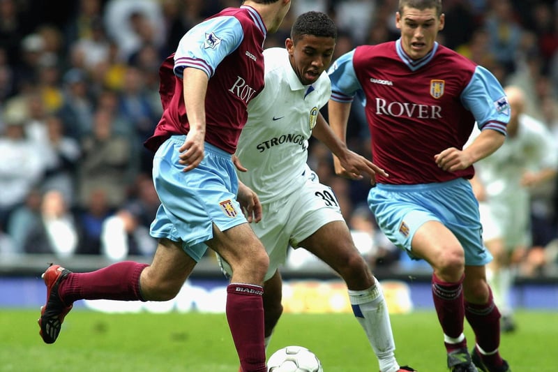 Simon Johnson tries to find a way through the Aston Villa defence.